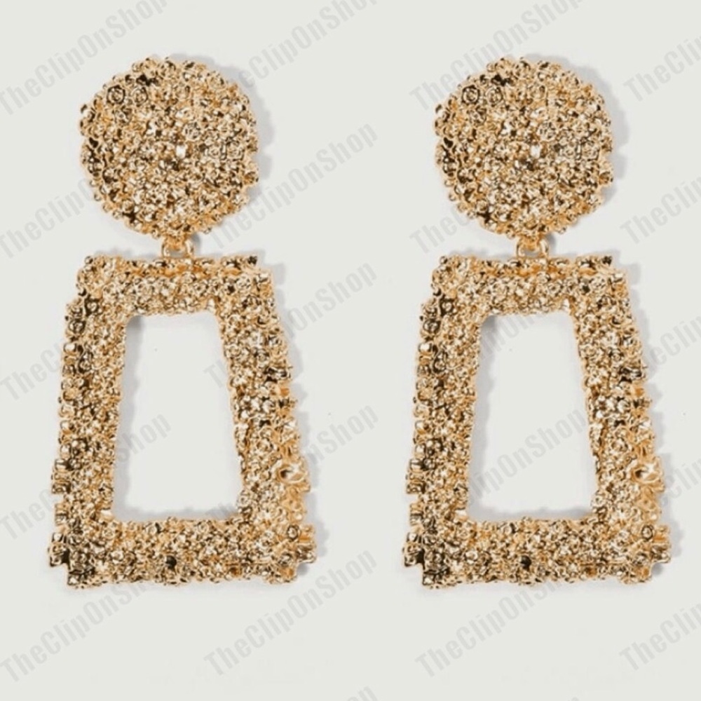 Textured Gold-Tone Earrings. Referred To As Boho, Retro or Door Knocker" Style.